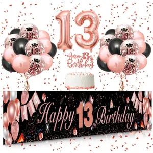 Cô gái/chàng trai Hạnh Phúc sinh nhật Thứ 13 biểu ngữ với 13 bóng bay bánh Topper 13 tuổi sinh nhật Áp phích bảng Á hậu bên trang trí nguồn cung cấp