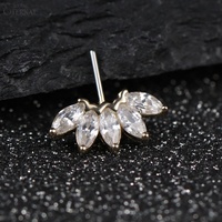 Ensemble de 5 piercings en or massif 14 carats avec des tops incurvés, sans filetage, à enfiler, avec des pierres en forme de marquise, en métal éternel