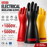 Kit de Guantes de Seguridad Eléctricos de Caucho Natural Aislante, Diseño Bicolor, Exterior Negro, Interior Rojo, 1000V, 14 Pulgadas, EN60903 Clase 0