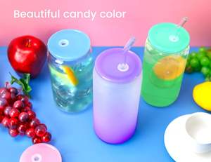 Großhandel BPA-freie Kunststoffdeckel Bunte Wiederverwendbare Ersatzteile für 16oz Glas-Bierkrüge Getränkezubehör - Product Image 3