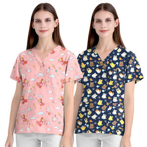 Veterinario impreso estiramiento Spandex uniforme médico mujer Scrub enfermería Spa uniforme conjunto Hospital Scrubs uniforme - Product Image 1