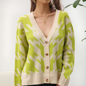 Vendita Diretta Moda Autunnale Casual Streetwear <span class=keywords><strong>Cardigan</strong></span> Corto <span class=keywords><strong>Giallo</strong></span> a Maniche Lunghe in Acrilico Lavorato all'Uncinetto per <span class=keywords><strong>Donna</strong></span> - Product Image 1