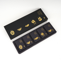 Boîte d'emballage de thé chinois haut de gamme personnalisée, boîte-cadeau rigide rectangulaire noire avec fermeture magnétique et séparateurs en carton