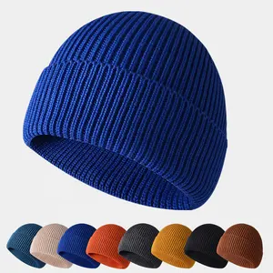 Cappello a cuffia personalizzato tinta unita invernale di alta qualità 100% cotone caldo berretti a maglia Logo personalizzato