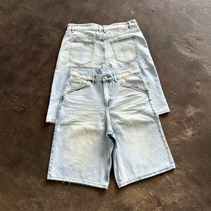 Pantaloncini in Denim Personalizzati con Logo, Abbigliamento Casual Estivo di Alta Qualità, 100% Cotone, Pantaloncini Vintage da Uomo, Design Baggy Lavato - Product Image 1