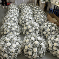 Bola de Flores Artificiales de Seda de 80 cm con Rosas y Paniculata, Decoración para Mesa de Boda, Salón y Sala de Exposiciones