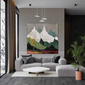 Art mural 3D contemporain, grande œuvre abstraite verte en plâtre et acrylique, motif montagne, pour la décoration moderne de la maison et des galeries - Product Image 5