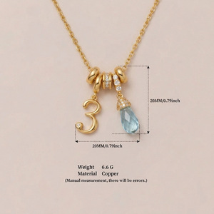 Collier avec chiffre de naissance en or, chaîne fine, cristaux et perles multicolores, breloque personnalisée, bijoux pour femme, mois de naissance, <span class=keywords><strong>anniversaire</strong></span> - Product Image 6