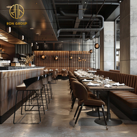 Ron Group, solution tout-en-un pour restaurants, banquette en cuir capitonnée, table carrée en bois et ensemble de chaises, mobilier commercial