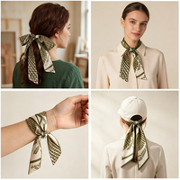 Écharpe fine de luxe personnalisée à marque privée, imprimée, en ruban de satin de soie pour sac à main, ruban pour cheveux, cravate, ou bracelet.