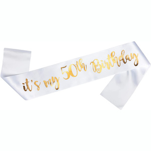 Va bene il nastro del 50 ° compleanno con fusciacca in lamina d'oro stampata a doppia faccia 100% poliestere timbrato 'è il mio 50 ° compleanno' - Product Image 1