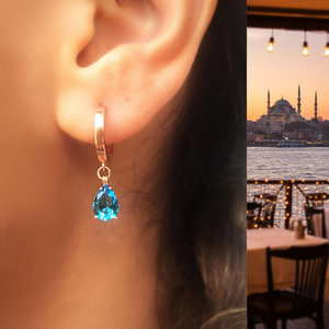 Boucles d'oreilles Azuris en argent sterling 925 avec zircon bleu fabriqué en Turquie - Product Image 3