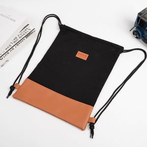 Sac à dos écologique à cordon de serrage en toile de coton décontracté avec base en tissu imitation bois pour le shopping, les voyages et la gym - Product Image 2