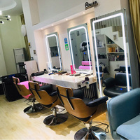 Kursi Salon rambut nyaman, kursi Salon kulit hitam bingkai kayu untuk Salon rambut Modern
