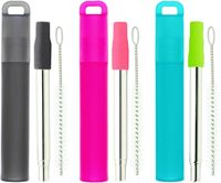 Ensemble de pailles rétractables télescopiques portables en acier inoxydable 304 pour boissons, lait et thé
