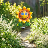 Lampe solaire de jardin en métal étanche IP65 en forme de tournesol avec motif visage souriant, LED, pour décoration extérieure