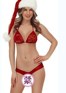 Vente flash Arrivée <span class=keywords><strong>Noël</strong></span> <span class=keywords><strong>Lingerie</strong></span> sexy pour femmes Sous-vêtements en coton ROUGE avec plumes et décoration en nœud Ensemble de 5 pièces - Product Image 5