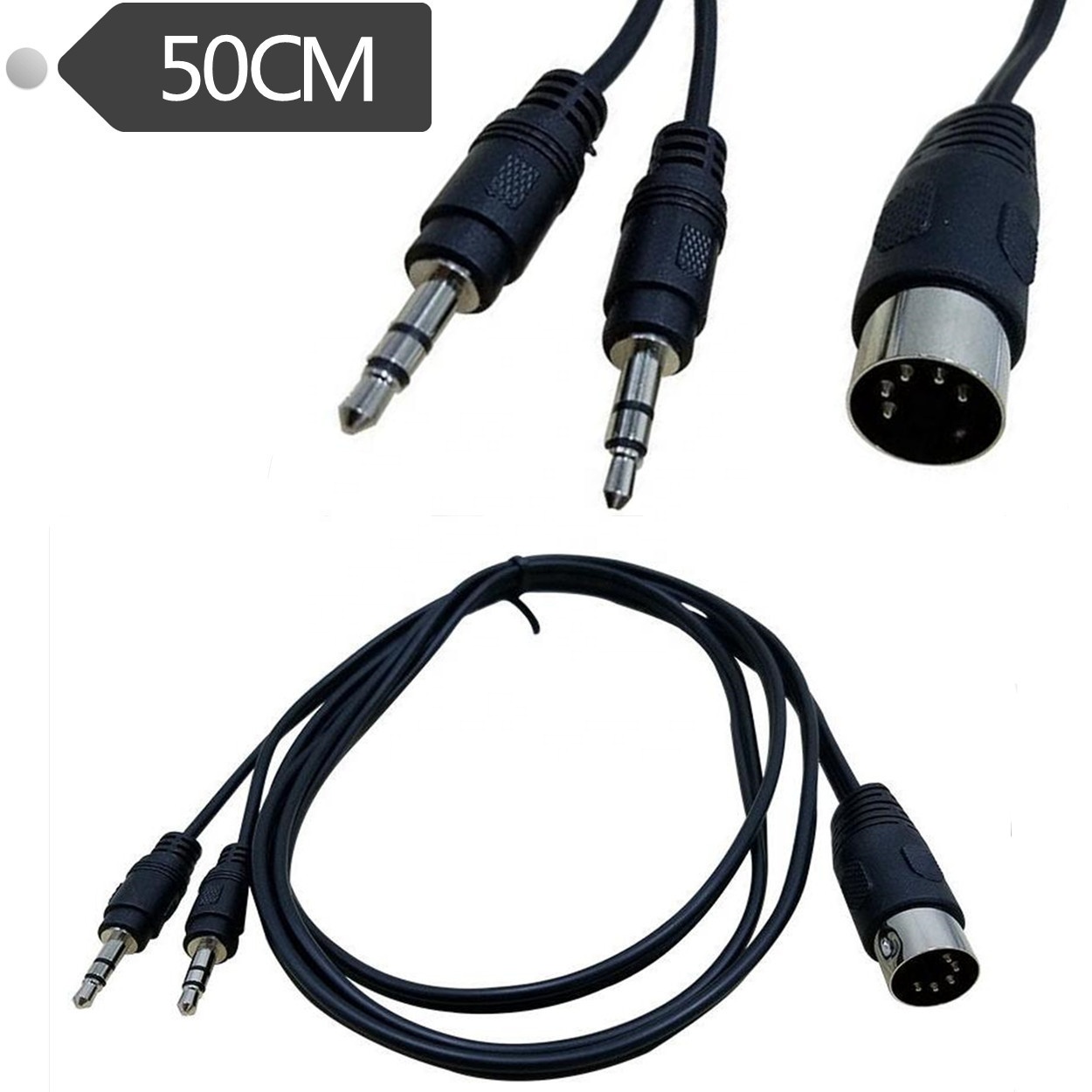 50cm 5ピンDINオスプラグ - デュアル3.5mm TRSスマートフォンAUX