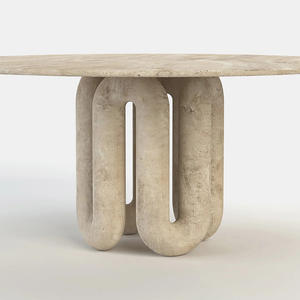 Table à manger ronde en travertin naturel avec pieds sculpturaux organiques pour meubles de maison de luxe 8-10 places - Product Image 3