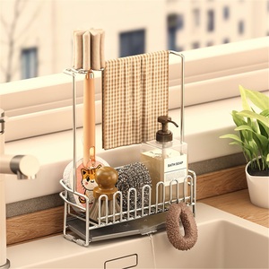304 Stainless Steel Standing Type Double Tier Rectangle Drain <b>Rack</b> Kitchen Sink Countertop Storage Towel Caddy - Product Image 2