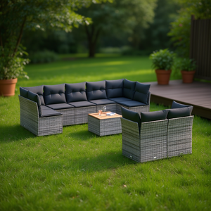 Ensemble de canapés de jardin en rotin gris 6 places, résistant aux intempéries, mobilier d'extérieur au design contemporain - Product Image 2