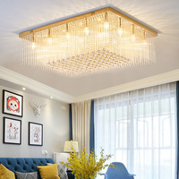 Lustre LED rectangulaire de luxe en cristal et acier inoxydable pour salon, salle à manger, chambre à coucher - Plafonnier moderne tricolore