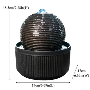 <span class=keywords><strong>Fontaine</strong></span> à eau Sphère noire Zen moderne avec lumière LED bleue, dispositif d'eau de bureau de conception d'anneau concentrique pour la maison ou le bureau - Product Image 6