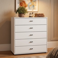 Commode blanche à 5 tiroirs, commode minimaliste, armoire en bois avec poignées noires pour chambre à coucher, rangement pour vêtements et accessoires
