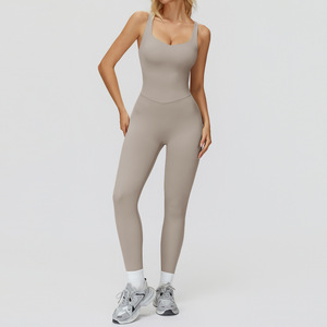 Combinaison de sport pour femme avec logo personnalisé, brossée, sexy, dos croisé, combinaison de sport active extensible, combinaison de yoga avec legging - Product Image 6