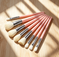 Ensemble de 7 pinceaux de maquillage avec sac, manche rose, virole en aluminium, poils en nylon, pinceau à poudre, pinceau à blush, pinceau à yeux, cosmétique