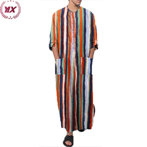 Impression à rayures maroc Thobe musulman avec poche hommes couleur unie vêtements islamiques conception arabe <span class=keywords><strong>robe</strong></span> Daffah mode saoudienne - Product Image 3