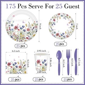 Wildflower Party <b>Disposable</b> Tableware Set Paper <b>Plates</b> Cups Napkins Cutlery For Gatherings And Parties - Product Image 2