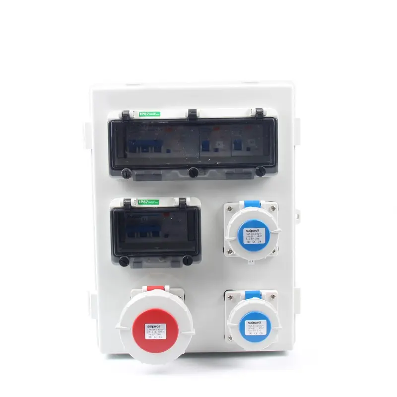 3p 32A ip66 Waterproof portable Plastic combined distribution box 3 ways Socket box with leakage current protect