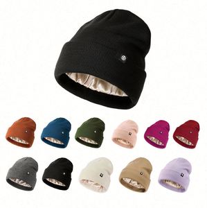 Wholesale High Quality 100% Acrylic Knitted <b>Winter</b> Hat Solid Color Plain Satin Lined Beanie Hats with Custom Logo - Product Image 1