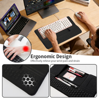 Tapis de souris et repose-poignets 2-en-1 pour clavier avec organisateur de rangement, support ergonomique en mousse à mémoire de forme alvéolée pour bureau OEM