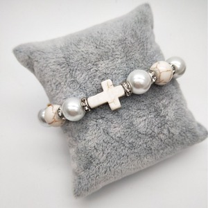Pearl And Turquoise Beaded <b>Bracelet</b> Cross Design Imitation Pearl Unisex Gift Jewelry - Product Image 3