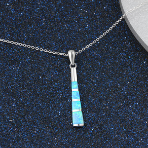 Pendientes Geométricos Modernos y Únicos con Collar de Barra Azul, Plata de Ley 925 con Baño de Rodio y Ópalo, Ideales para Uso Diario, Fiestas y Bodas - Product Image 5