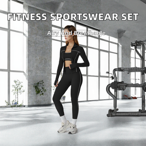 Ensemble de sport 4 pièces OEM pour femme : Leggings de yoga brossés, soutien-gorge de sport et veste ajustée avec cordon de serrage – Tenue de sport slim - Product Image 2