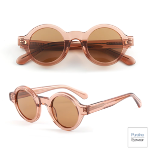 ピュアラインアイウェア ラウンドレトロサングラス レディース カスタマイズ可能ロゴ ローズゴールド 透明フレーム UV400保護シェード - Product Image 1