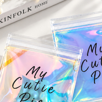 Pochette en PVC holographique personnalisée pour bijoux, boucles d'oreilles, colliers, emballage de bijoux, pochette en PVC laser irisée avec fermeture éclair