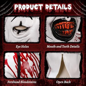 หน้ากากตัวตลก Terrifier Art Clown ของ SINSEN ทำจาก PVC อุปกรณ์เสริมสำหรับชุดฮาโลวีนสำหรับผู้ใหญ่ ทั้งชายและหญิง เหมาะสำหรับคอสเพลย์สุดหลอน - Product Image 4