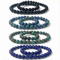 Bracelet perlé style bohème en azurite naturelle, onyx noir, cristal et strass, plaqué or, élastique et ajustable, Fashion Channel IGI