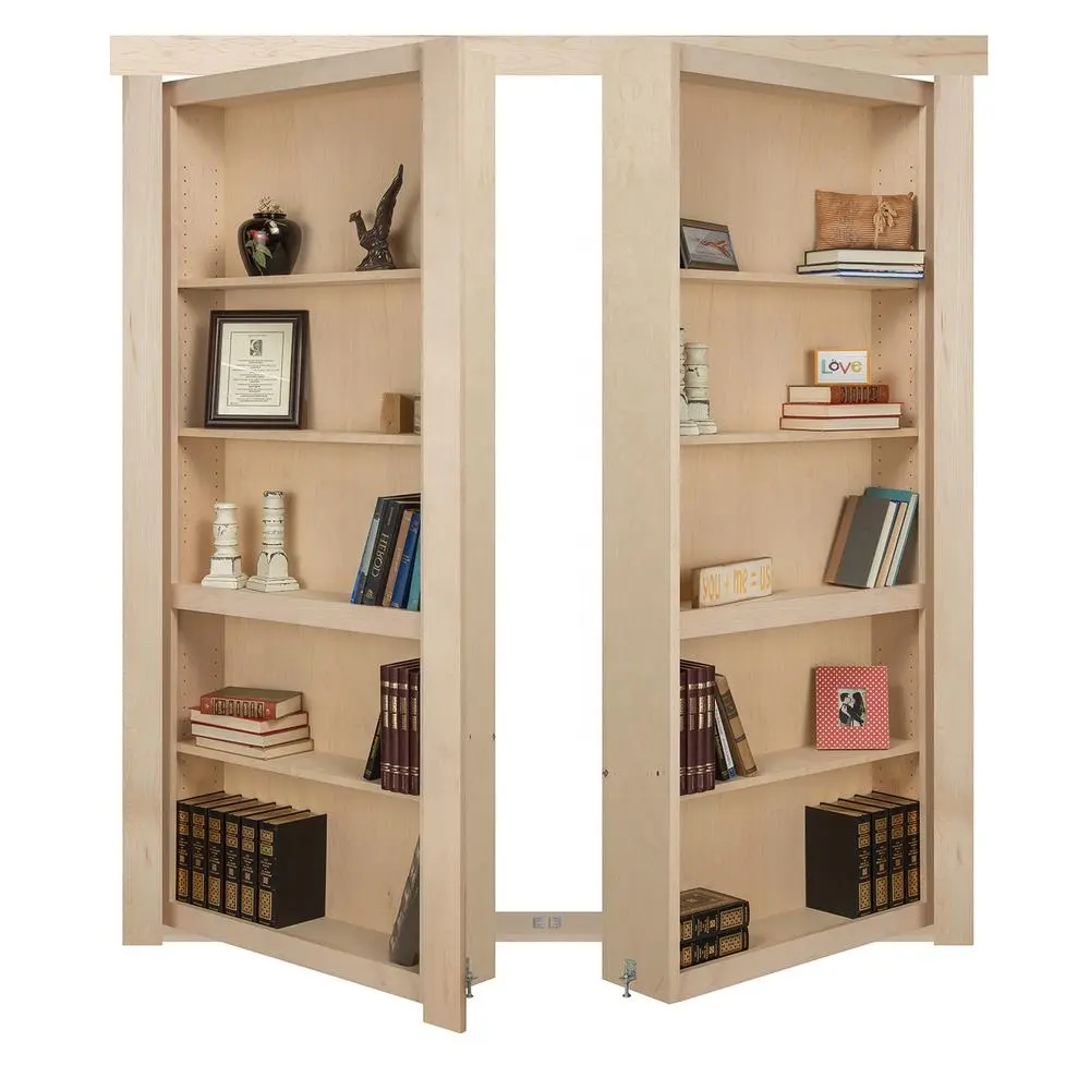 Thailand wood with cabinet and bookshelf door design Murphy door interior swing secret hidden door