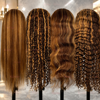 Perruque Highlight Pixie Bouclée Birmane en Cheveux Naturels Bruts HD, Perruque Lace Front Pré-Pluckée en Cheveux Humains, Couleur Piano Mixte, 100% Cheveux Humains Vierges