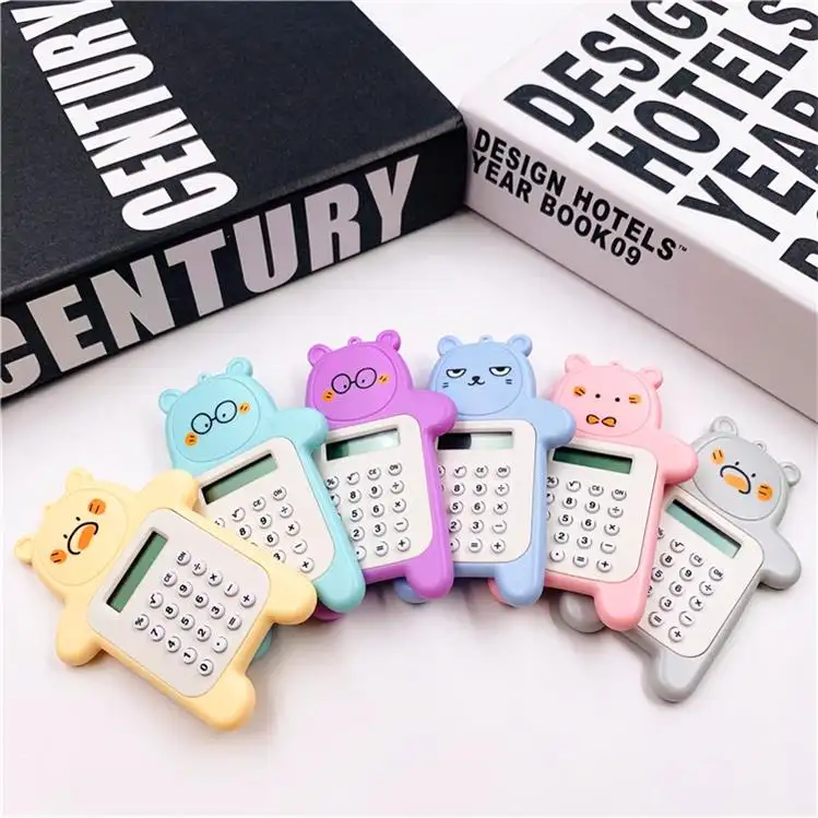 Super Cute Mini Bear Expression Calculator Portable Calculator For Student Examination Key Ring Pendant