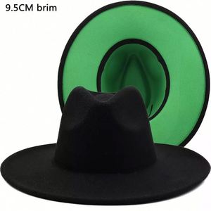 Chapeaux Fedora personnalisés pour femmes et hommes, nouvelle collection automne-hiver, bicolores, à la mode, avec fond rouge, bord large de 9,5 cm, pour les fêtes et les occasions spéciales - Product Image 6