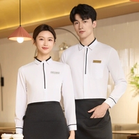 Vêtement de travail pour serveur de restaurant d'hôtel, restauration, cuisine, bar, personnel de service, chemise à manches longues boutonnée pour serveur et serveuse