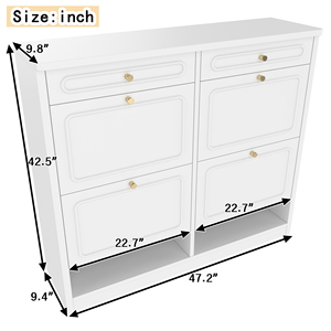<span class=keywords><strong>Meuble</strong></span> à chaussures en bois avec 4 tiroirs rabattables, armoire à chaussures avec 2 tiroirs de rangement, rangement classifié et style farmhouse, blanc - Product Image 6