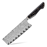 Couteau Nakiri professionnel 7 pouces japonais 67 couches couteau de cuisine Nakiri en acier damas avec poignée en fibre de carbone feuille d'or en résine