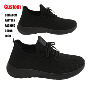 Chaussures de marche pour hommes, légères, respirantes, tendance, <span class=keywords><strong>semelle</strong></span> en caoutchouc, tige en tricot, noires, pour l'automne - Product Image 1